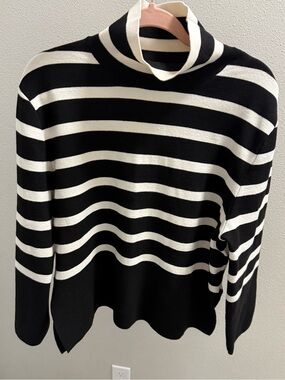 H&M Black and White Striped Turtleneck Sweater
